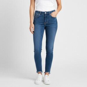 Rag & Bone Size 25 High Rise Ankle Skinny Medium Blue Denim Distressed Hem Jeans